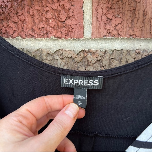 Express Black and White Striped 1/4 Gold Zipper Chiffon Sleeveless Tank Top - Picture 3 of 3